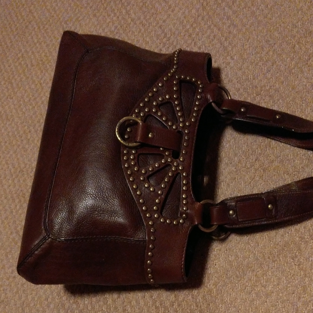 Michael Kors Astor Brown Leather Studded Tote Handbag